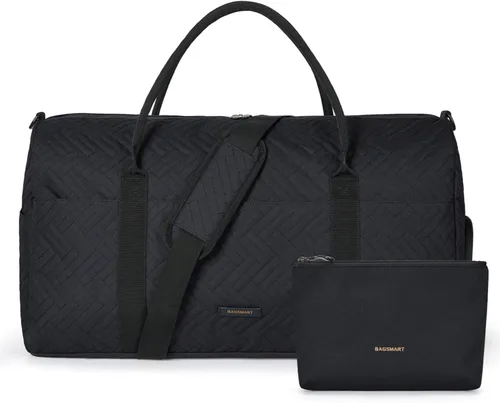 BAGSMART - Bolsa de viaje grande de 40 litros, bolsa de mano para hombres y mujeres, con compartimento para zapatos, color negro, Negro- 1