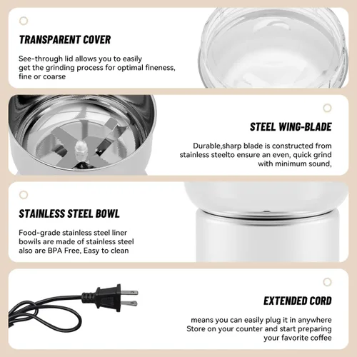 Miniatura 5 de Molinillo de especias portátil para granos de café, especias y semillas, molinillo eléctrico con cuchillas de acero inoxidable para uso doméstico