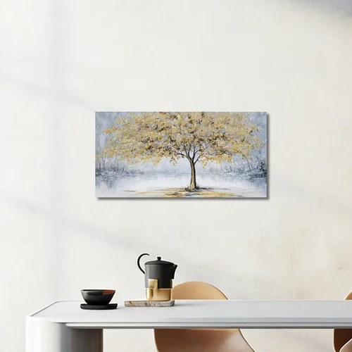Miniatura 3 de Belmrxne Arte de pared de árbol de la vida, decoración de pared pequeña dorada, paisaje, lienzo, obra de arte divertida para entrada, pasillo, baño
