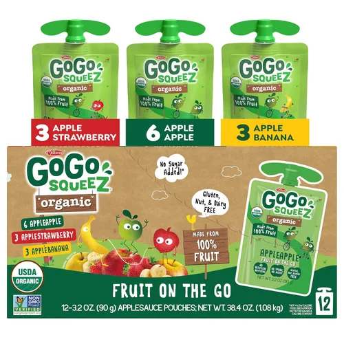 Miniatura 11 de GoGo squeeZ Puré de manzana orgánico y puré de fruta, manzana, 3.2 oz (paquete de 12), bocadillos de fruta orgánicos sin azúcar para niños, sin