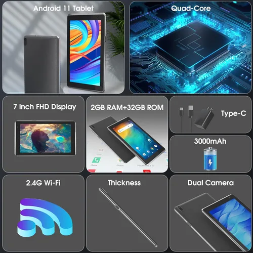 Miniatura 2 de Tablet de 7 pulgadas, Tablet Android con, 2GB+32GB+1TB (Expandible), Quad-Core, BT, Wi-Fi, Educativa, Música, Cámara Dual