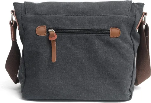 Miniatura 2 de Bolsa de lona para cámara de cuero para hombre DSLR SLR SLR, bolsa de mensajero para cámara vintage, bolsa de hombro (gris oscuro)