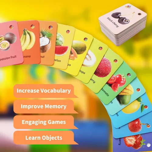 Miniatura 4 de Juego de 262 tarjetas flash para niños, palabras visuales, regalos para niños, animales terrestres, animales del océano, frutas, ABC 6 en 1