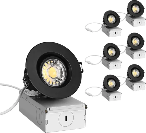 Miniatura 7 de ZYC Iluminación LED empotrable pequeña de 2 pulgadas, paquete de 6 unidades, cardán empotrado negro sin lata, foco giratorio limitado, regulable, 5