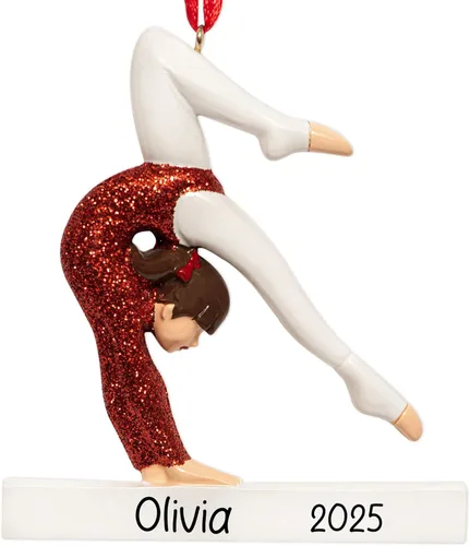 Adorno de Navidad personalizado de gimnasia 2026 | Adorno de gimnasia en barra de equilibrio, decoración de mujer para árbol de Navidad, regalo de
