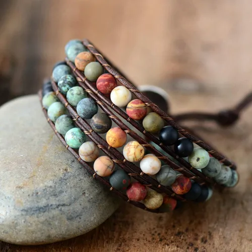 Miniatura 2 de ZOSOJONA Boho Wrap Pulseras Natural Jaspe Crystal Stone Variedad de cuentas Pulsera de hebra