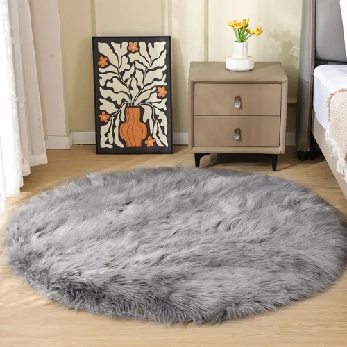 Miniatura 80 de ORINOVA Alfombras de pelo sintético lavable de color gris plateado claro para dormitorio, alfombra de felpa para sala de estar, alfombra