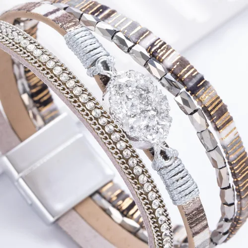 Miniatura 71 de FANCY SHINY - Pulsera de cuero estilo bohemio, pulsera de cuentas de cristal con cierre magnético, regalos de joyería para mujer