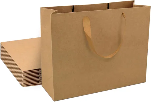 12 bolsas de regalo de papel kraft marrón extra grandes, 16 x 6 x 12 pulgadas, asas de cinta, color sólido, bolsas al por mayor y al por menor,