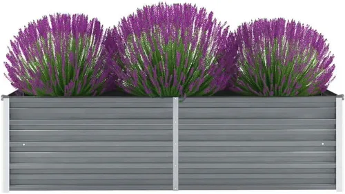 Cama elevada para jardín al aire libre, acero galvanizado, maceta elevada de metal para jardín, para flores, verduras, frutas, hierbas, gris, 63 x