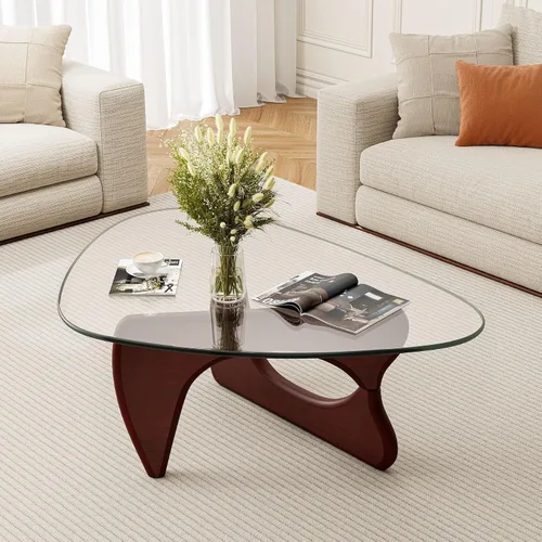 Miniatura 11 de Mesa de centro de cristal triangular moderna de mediados de siglo para sala de estar, mesa auxiliar minimalista para dormitorio, oficina y recepción