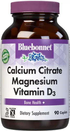 Bluebonnet Nutrition Citrato de calcio, magnesio plus, vitamina D3 en cápsulas, para la salud ósea y relajación muscular, sin OMGs, sin gluten, sin