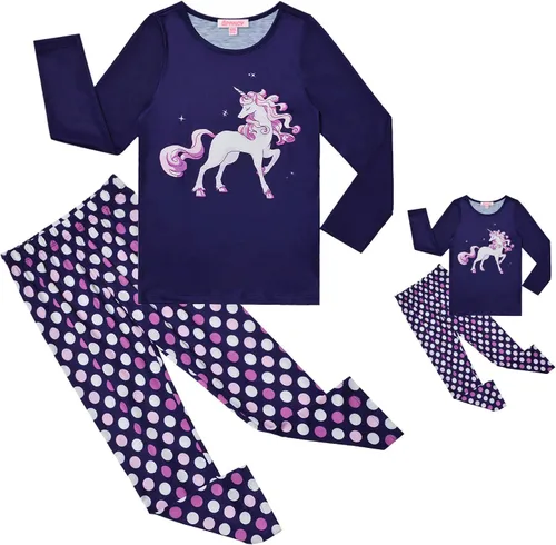Miniatura 82 de QPANCY Conjunto de pijamas a juego para niñas y muñecas, pijamas de manga larga para otoño e invierno