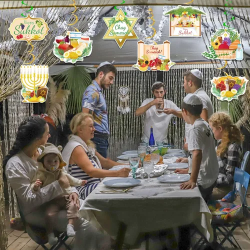 Miniatura 6 de 38 espirales colgantes de Sukkot feliz, Chag Sameach Party Foil Ceiling Swirls Streams, Happy Sukkah Sukkot Decoraciones para celebración judía