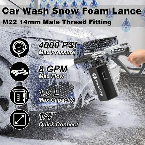 Miniatura 4 de PWACCS Pistola de Espuma para Lavadora a Presión, Pistola de Lavado a Presión Corta, Cañón de Espuma para Kit de Lavado de Autos con Conector Rápido