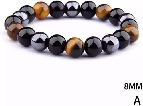 Miniatura 2 de InfinityAK - Pulsera elástica con cuentas de hematita y ojo de tigre de obsidiana negra