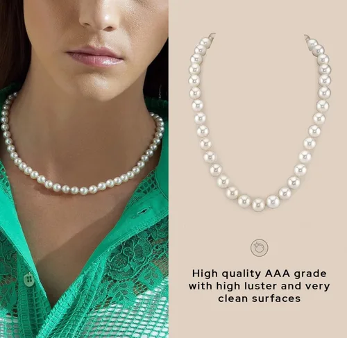 Miniatura 5 de The Pearl Source Real Pearl Necklace for Women with AAA Quality Round White Freshwater Genuine Cultured Pearls 18 inch Pearl Strand with 14K Gold