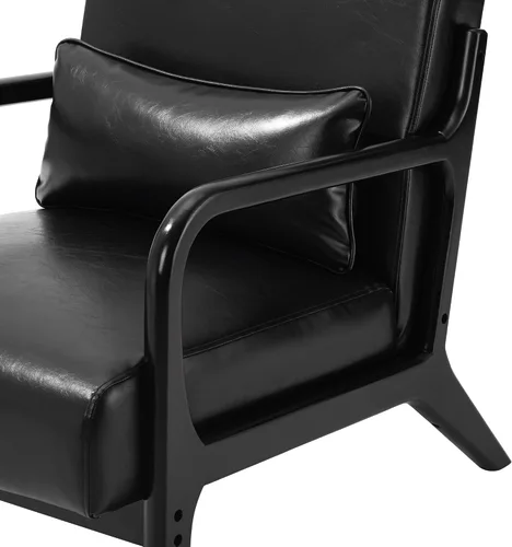 Miniatura 6 de Glitzhome Juego de 2 sillas Accent de mediados de siglo, color negro, silla individual de lectura, silla de salón de piel sintética PU