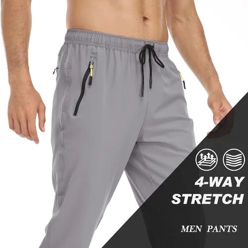 Miniatura 27 de Rapoo Pantalones ligeros para hombre con bolsillos con cremallera, secado rápido, pantalones deportivos de viaje para entrenamiento