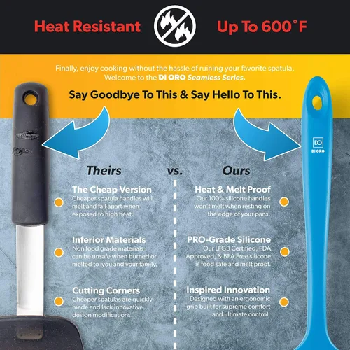 Miniatura 4 de DI ORO Espátula de cuchara de silicona - Garantía perpetua - Gran espátula de silicona resistente al calor de 600°F, raspador - Libre de BPA, Piedra
