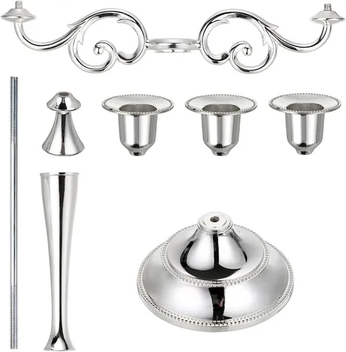 Miniatura 3 de OwnMy Candelabro de metal de 3 brazos, soporte de vela elegante para boda, mesa de comedor, Navidad, fiesta, decoración del hogar (tono plateado)
