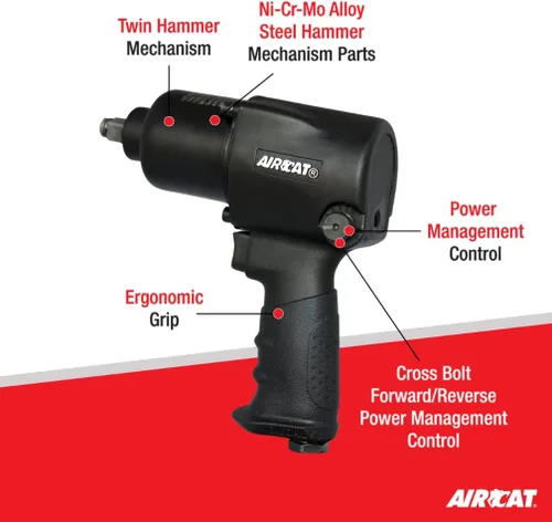 Miniatura 2 de AirCAT 1431 Llave de impacto de 1/2 pulgadas, 800 ft-lb, color negro