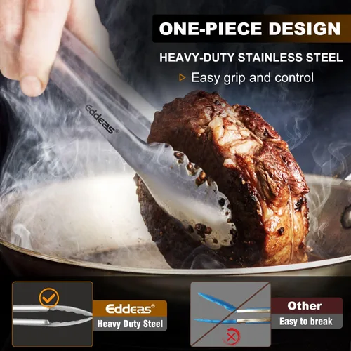 Miniatura 2 de Eddeas Pinzas de cocina – Pinzas de 9 y 12 pulgadas para cocinar, pinzas de metal de acero inoxidable de 600 grados resistentes al calor y mango