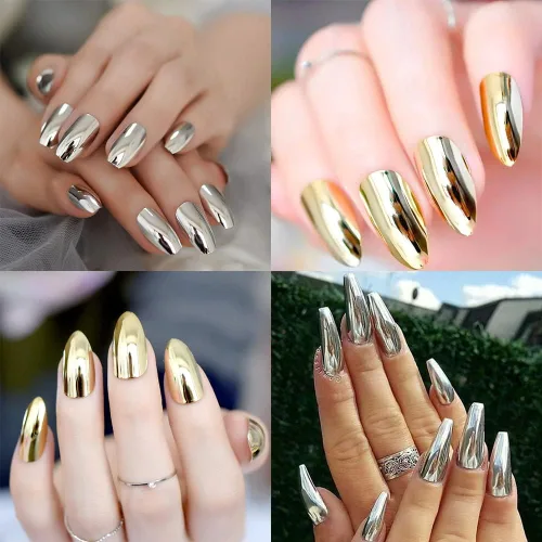 Miniatura 6 de Polvo de uñas cromado dorado y plateado – 4 tarros de sirena con purpurina efecto espejo brillante Aurora polvo para mujeres y niñas regalos