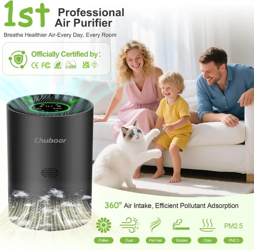 Miniatura 2 de Chuboor Purificadores de aire para habitaciones grandes del hogar, H13 True HEPA para dormitorio, habitación, mascotas, cocina, baño, con Negro