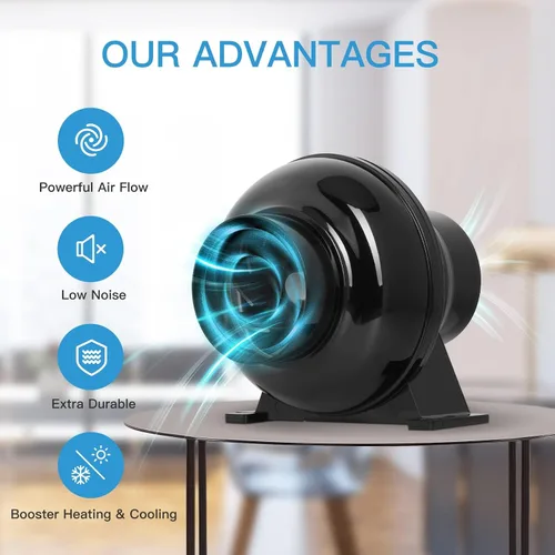 Miniatura 3 de iPower - Ventilador en línea de 4 pulgadas, filtro de carbono de aire, conductos negros de 2.4 m, controlador de velocidad, gancho de cuerda