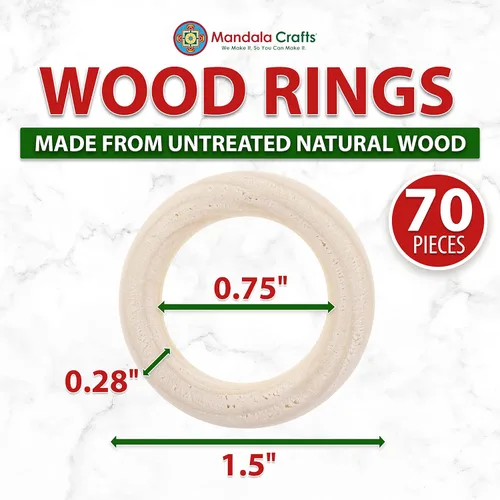 Miniatura 3 de Mandala Crafts Suministros de anillos de macramé de madera de 1.575 pulgadas, 70 círculos de madera natural sin terminar para la fabricación de joyas
