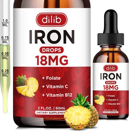 Miniatura 9 de Suplemento de hierro líquido para mujeres y hombres, suplementos de hierro para anemia con folato, vitamina C, B12 para soporte de glóbulos rojos