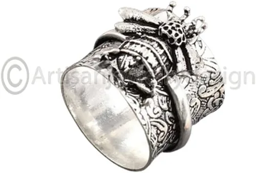 Miniatura 2 de Honey Bee Spinner Ring for Women, Handmade 925 Sterling Silver Jewelry, Fidget Meditation Band Ring, Boho Statement Ring, Unique Wedding Gift