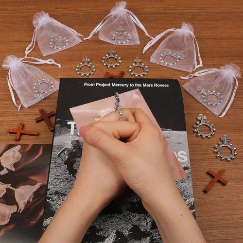 Miniatura 4 de Juego de 80 anillos de rosario de dedo de metal plateado a granel, rosarios de bolsillo para dedos, rosarios de bolsillo pequeño, cruz de bolsillo