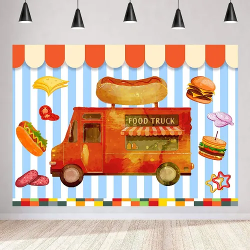Miniatura 9 de Telón de fondo de camión de comida para fotografía, fondo de postres, pan, suministros de decoración de fiestas, accesorios de sesión de fotos