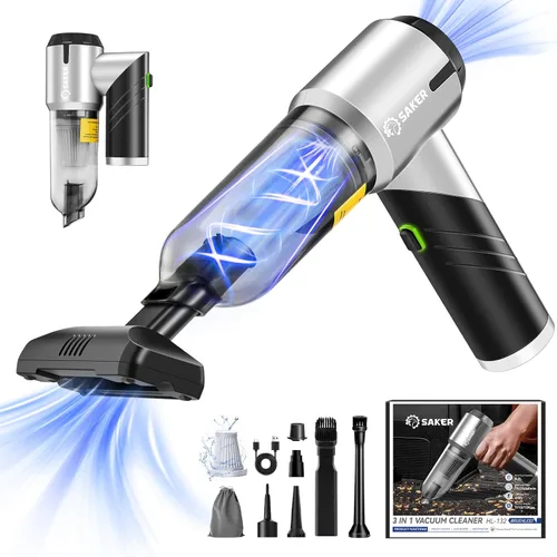 Saker Aspiradora de Mano para Coche Portátil Inalámbrica 17000PA Mini Aspiradoras Recargables Aspiradora Plegable con Motor Sin Escobillas para