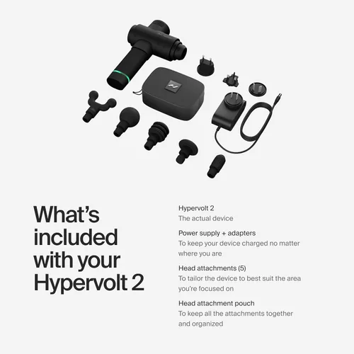 Miniatura 7 de Hyperice Hypervolt 2 Black - Con tecnología Quiet Glide, pistola de masaje de percusión de mano 3 velocidades, 5 cabezales intercambiables Ayuda