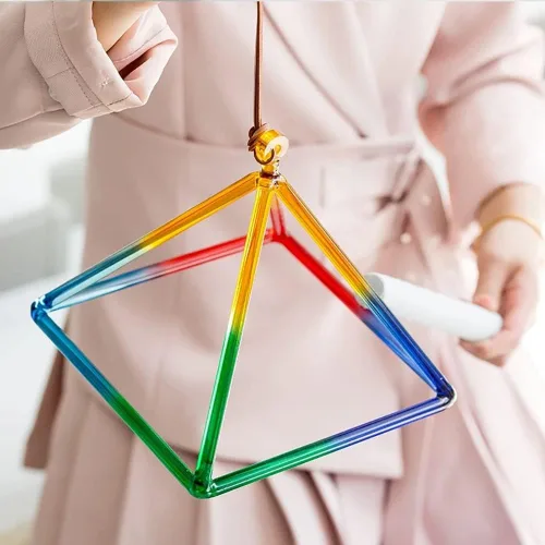 Pirámides cantantes de cristal de cuarzo, instrumento musical de sanación de sonido, con golpeador de cristal y bolsa de transporte, para meditación