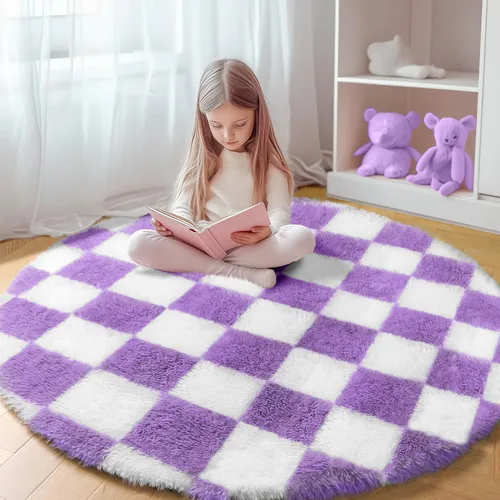 Miniatura 33 de KICMOR - Tapete a cuadros afelpado, peludo, mullido, color beige y blanco crema, pequeño, de 2 x 3 pies, para dormitorio, sala, junto a la cama
