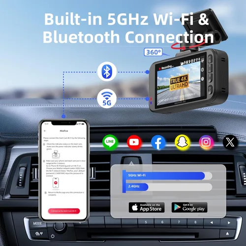 Miniatura 3 de Miofive - Cámara para auto de 4K de resolución, WiFi, Bluetooth, cámara de tablero con GPS, pantalla IPS de 3 pulgadas, visión nocturna, grabación