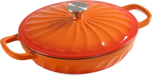 Miniatura 9 de Estofador de hierro fundido esmaltado, horno holandés esmaltado de 3.8 cuartos de galón con asas, sartén estofadora de hierro fundido con tapa