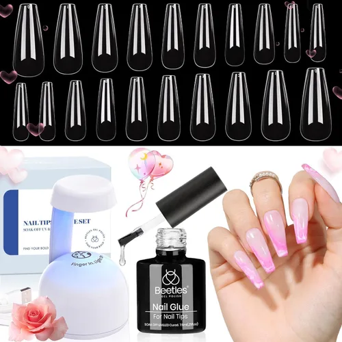 Miniatura 8 de Beetles - Kit de extensión de uñas de gel fácil con 500 puntas de uñas en forma de ataúd 5 en 1, base de pegamento de uñas y lámpara LED innovadora