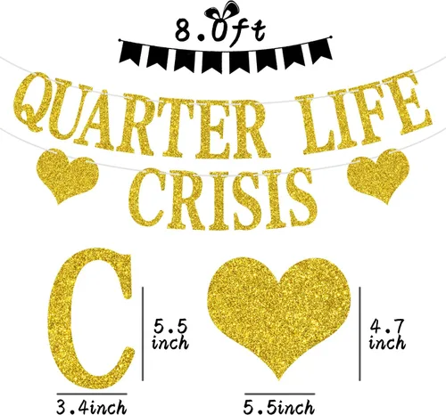 Miniatura 2 de Cartel de crisis de Quarter Life, divertido letrero de aniversario de cumpleaños de 25 años, suministros de decoración de fiesta de cumpleaños de 25