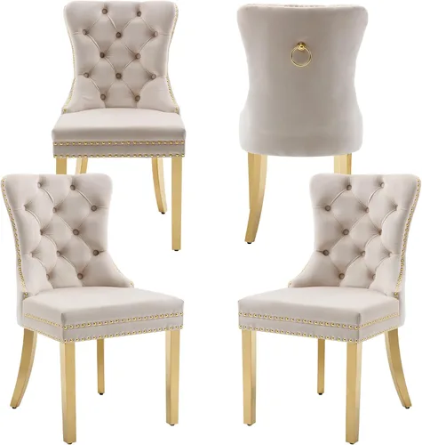 Miniatura 42 de Sillas de Comedor de Terciopelo Juego de 4, Colección Nikki Sillas de Comedor con Patas de Acero Inoxidable Plateado y Anilla, Silla Lateral de Lujo