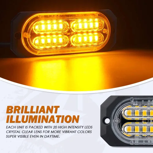 Miniatura 3 de Xprite Kit de luces estroboscópicas de emergencia con 20 luces LED de montaje empotrado en superficie de color ámbar, ultradelgado, salpicadero