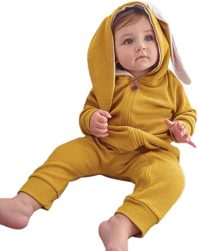 Miniatura 80 de Simplee Kids Enterizo con diseño de conejo de Pascua con capucha, para bebé, overol con cremallera y orejas largas