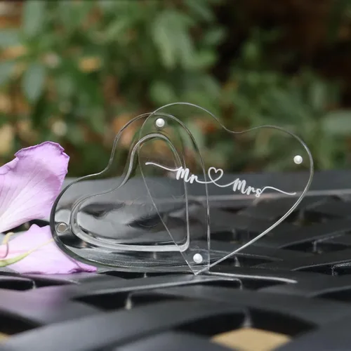 Miniatura 5 de Caja de anillo de acrílico grabada para ceremonia de boda, caja de portador de anillos para compromiso de propuesta (forma de corazón B)