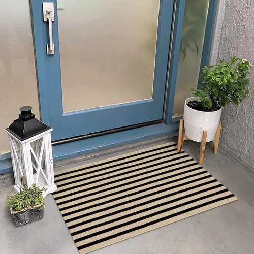 KIMODE Alfombras para puerta delantera de 24"x35", alfombra reversible lavable para decorar el porche de una casa de campo, alfombras a rayas por