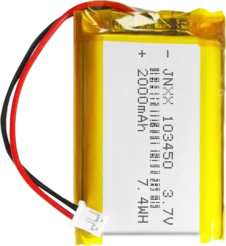 103450 Batería 3.7V 2000mAh 7.4wh Lipo Batería recargable con 2 cables JST 0.079 in Conector para altavoz y dispositivo inalámbrico (paquete de 1)