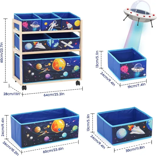 Miniatura 3 de Jomifin Organizador de almacenamiento de juguetes para niños con ruedas, carrito rodante con 6 contenedores de almacenamiento extraíbles para Azul